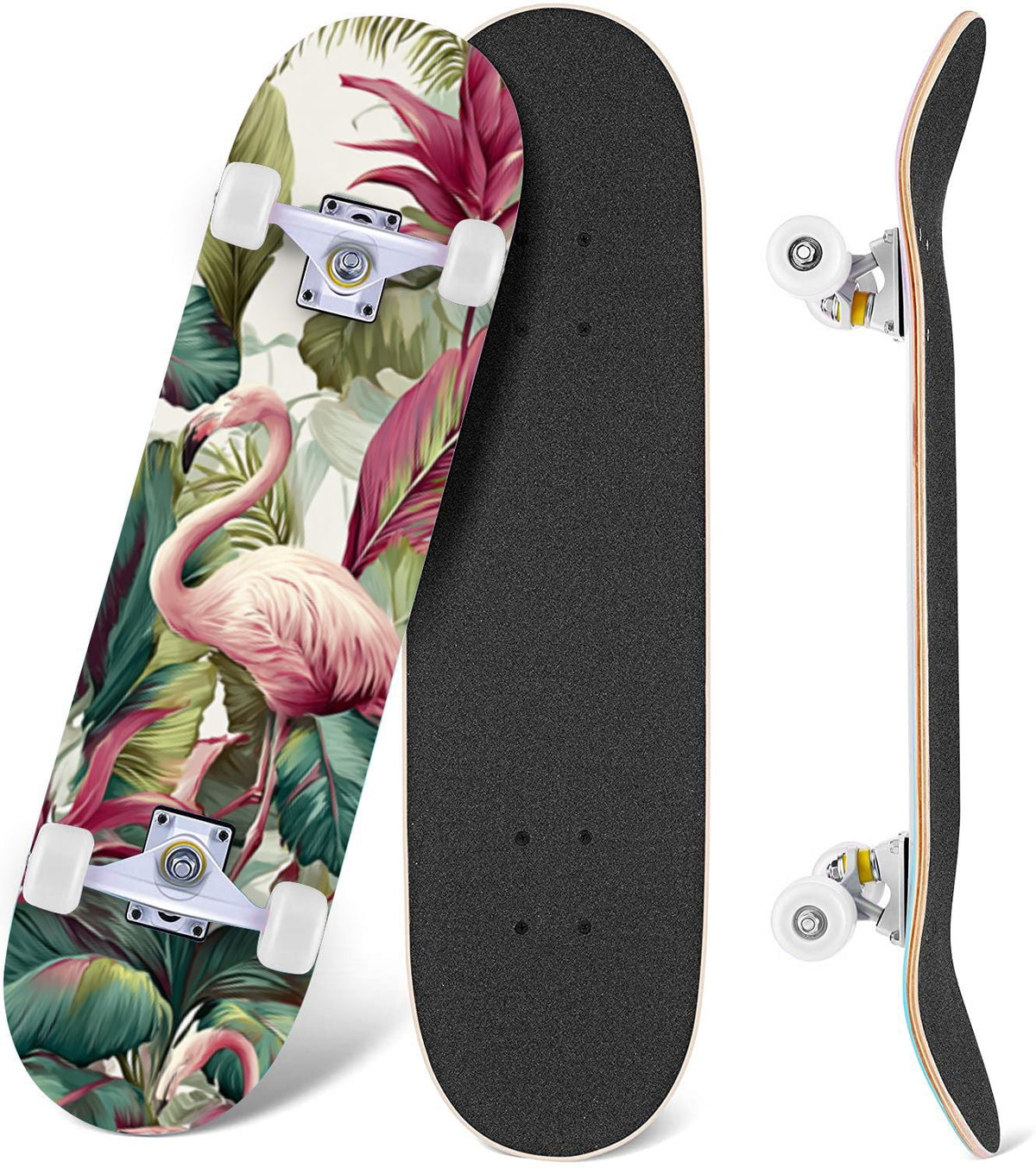 Starry Nebula Deep Blue Purple Tones Cosmic Clouds Stars 31" x 8" Complete Skateboard, 7-Ply Canadian Maple Double Kick Trick Board for Kids and Beginners Adult Gifts