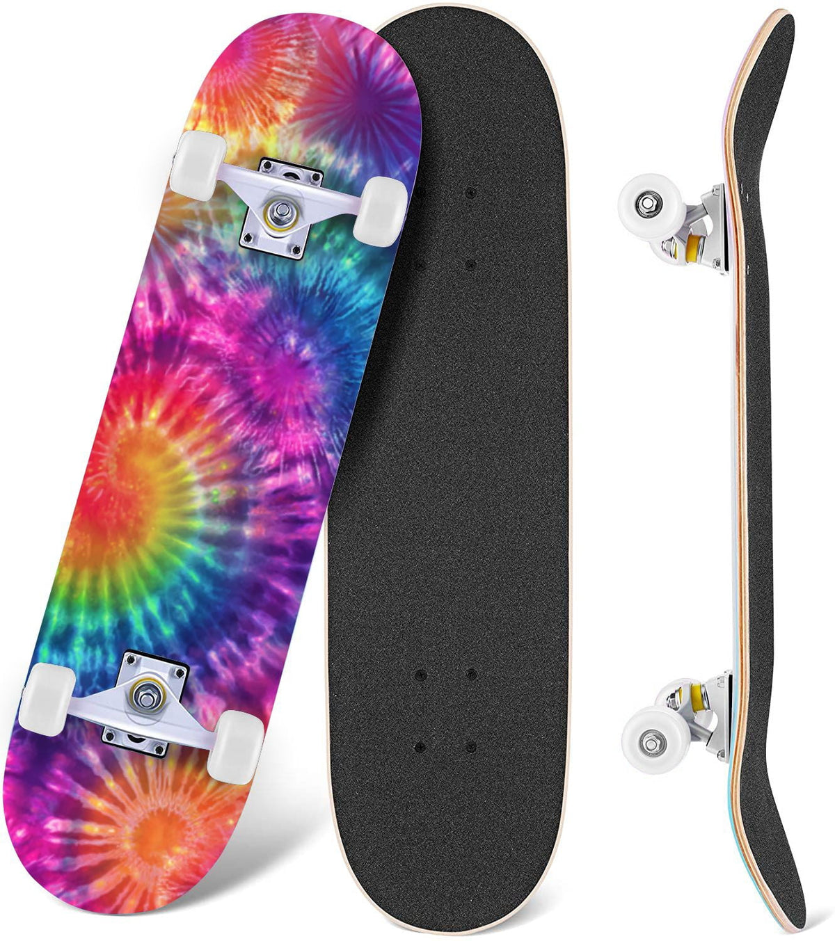 Starry Nebula Deep Blue Purple Tones Cosmic Clouds Stars 31" x 8" Complete Skateboard, 7-Ply Canadian Maple Double Kick Trick Board for Kids and Beginners Adult Gifts