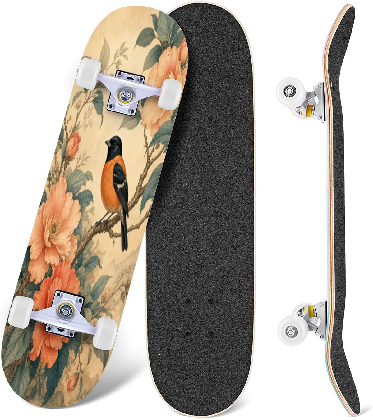 Forest Tree Wood Green Pine Trees Autumn Leaves Fog Misty 31" x 8" Complete Skateboard, 7-Ply Canadian Maple Double Kick Trick Board for Kids and Beginners Adult Gifts