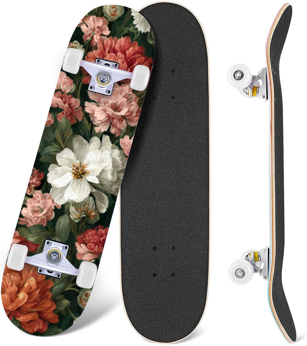 Seashells Starfish Sandy Beach Soft Lighting 31" x 8" Complete Skateboard, 7-Ply Canadian Maple Double Kick Trick Board for Kids and Beginners Adult Gifts