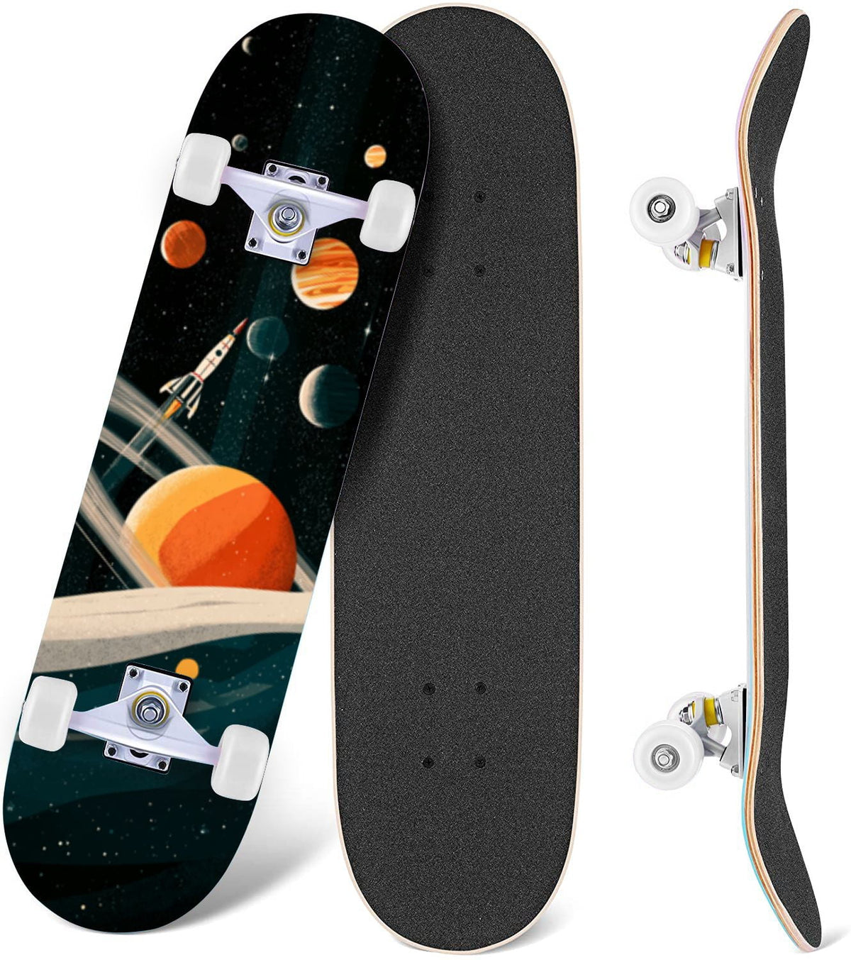 Elegant Cream Peach Peony Floral Green 31" x 8" Complete Skateboard, 7-Ply Canadian Maple Double Kick Trick Board for Kids and Beginners Adult Gifts