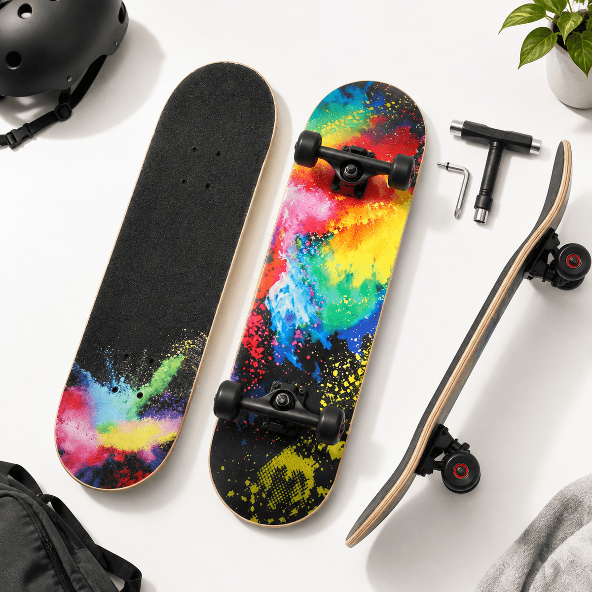 Checkerbot 31"x8" Standard Complete Skateboard with 7 Layer Canadian Maple for Beginners Adults Teens