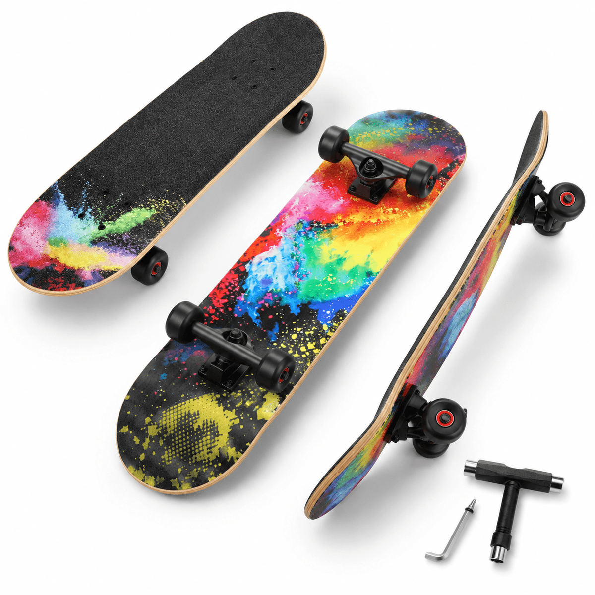 Vivid Standard Complete Skateboard for Beginners Adults Teens, 7 Layer Canadian Maple, Double Kick Concave