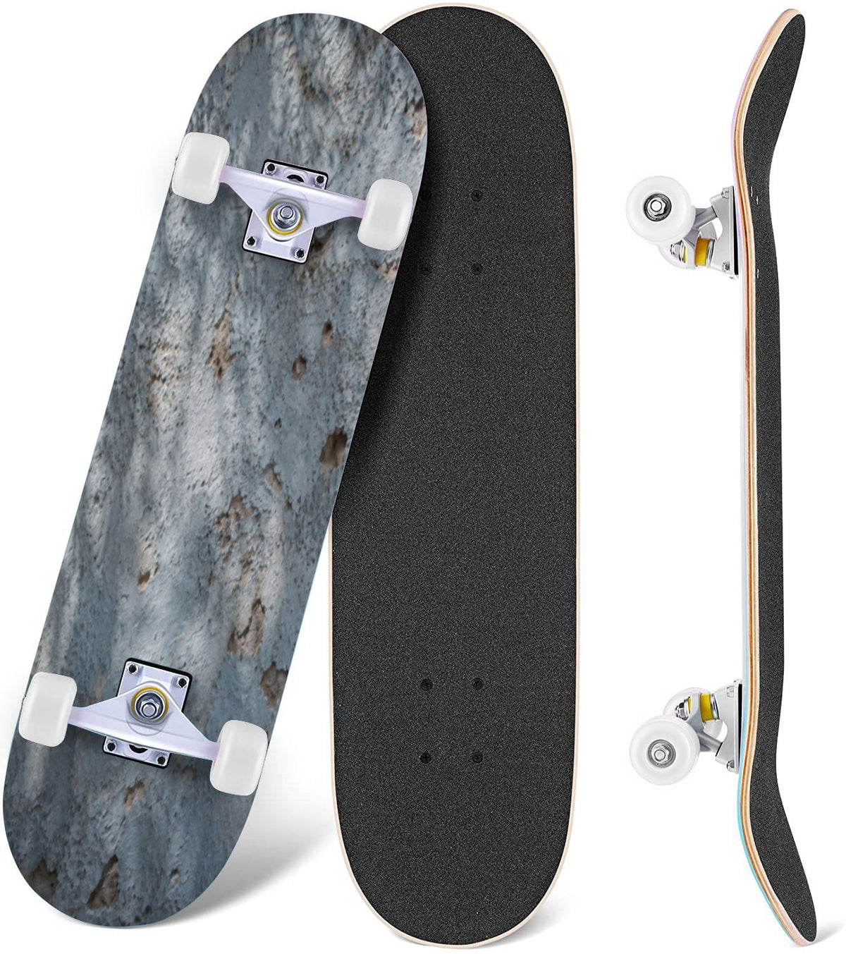 Modern Botanical Watercolor Pink Gold Mint Navy Leaves 31" x 8" Complete Skateboard, 7-Ply Canadian Maple Double Kick Trick Board for Kids and Beginners Adult Gifts