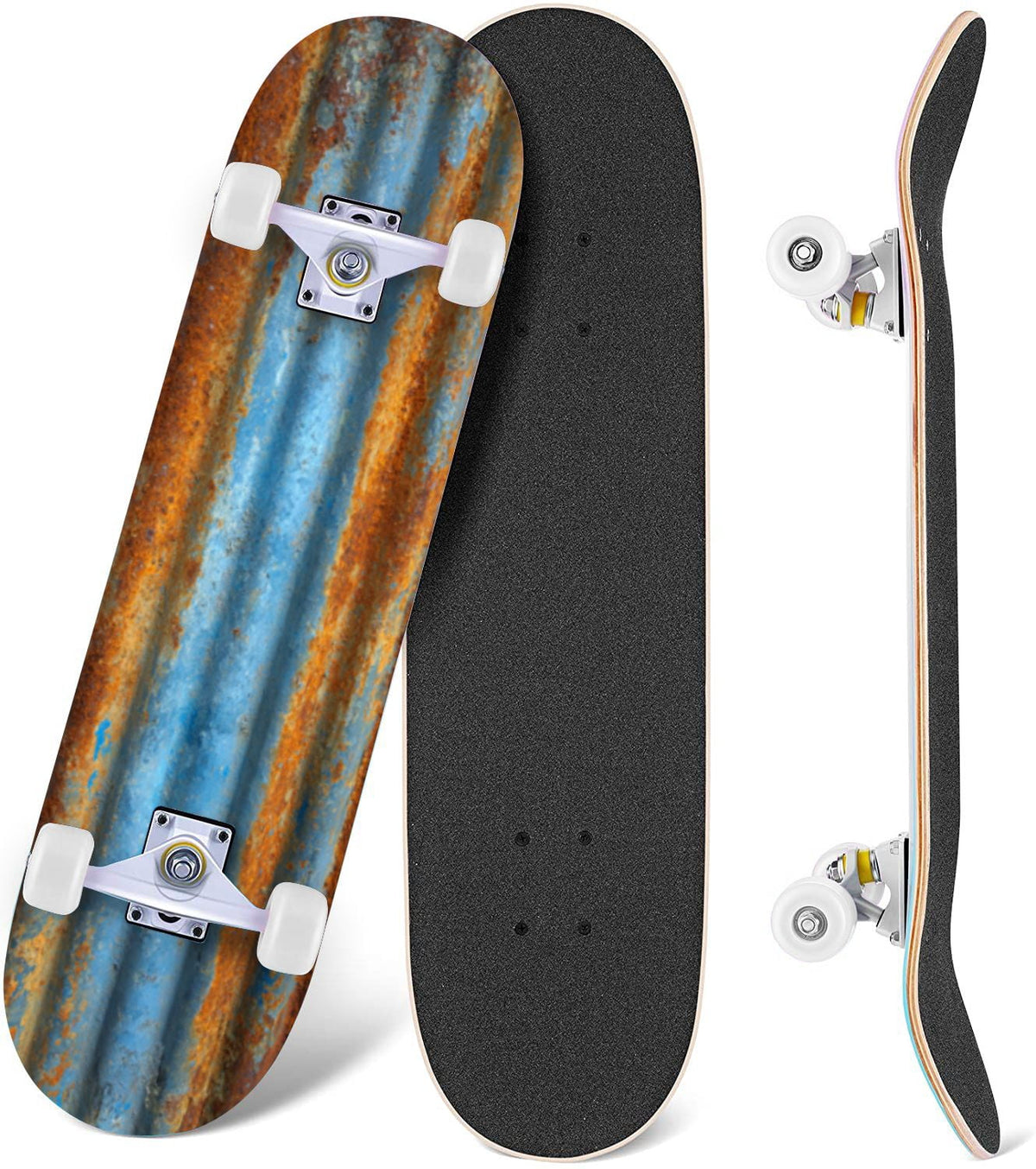 Tropical Jungle Leaf Teal Green Botanical 31" x 8" Complete Skateboard, 7-Ply Canadian Maple Double Kick Trick Board for Kids and Beginners Adult Gifts