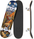 Western Cowboy Horses Desert Landscape 31" x 8" Complete Skateboard, 7-Ply Canadian Maple Double Kick Trick Board for Kids and Beginners Adult Gifts