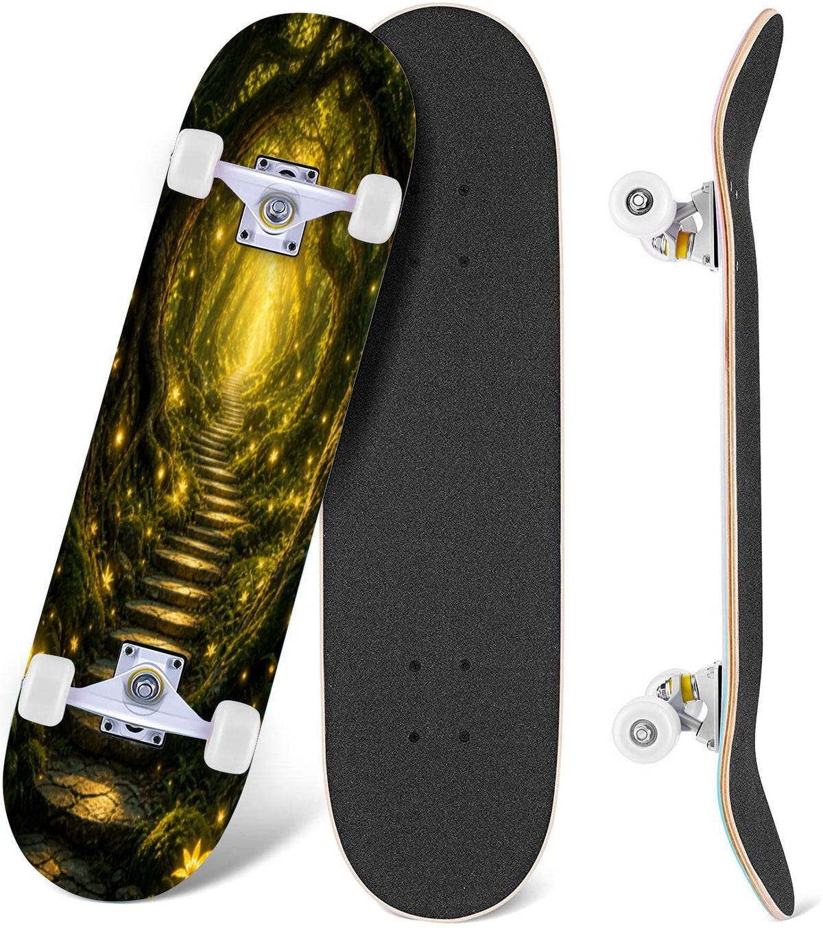 3D Nude Visual Effect Yellowish Brown Layered Chrysanthemum 31" x 8" Complete Skateboard, 7-Ply Canadian Maple Double Kick Trick Board for Kids and Beginners Adult Gifts