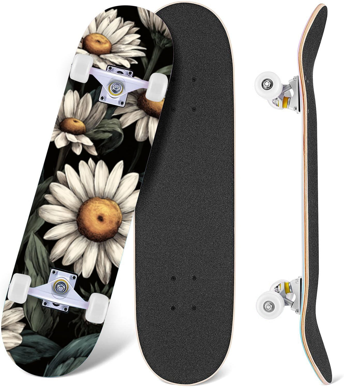 Starry Nebula Deep Blue Purple Tones Cosmic Clouds Stars 31" x 8" Complete Skateboard, 7-Ply Canadian Maple Double Kick Trick Board for Kids and Beginners Adult Gifts