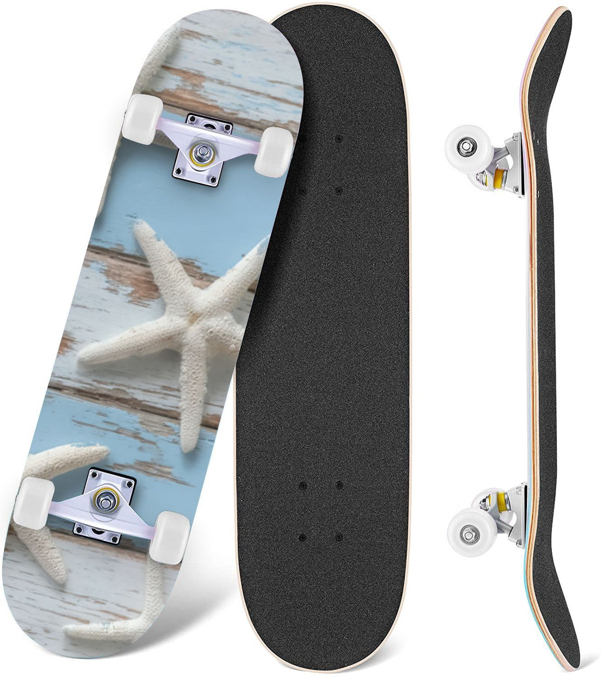 Tropical Jungle Leaf Teal Green Botanical 31" x 8" Complete Skateboard, 7-Ply Canadian Maple Double Kick Trick Board for Kids and Beginners Adult Gifts