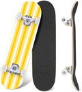 Yellow White Vertical Striped Soft Gradient Lines Minimalist Design 31" x 8" Complete Skateboard, 7-Ply Canadian Maple Double Kick Trick Board for Kids and Beginners Adult Gifts