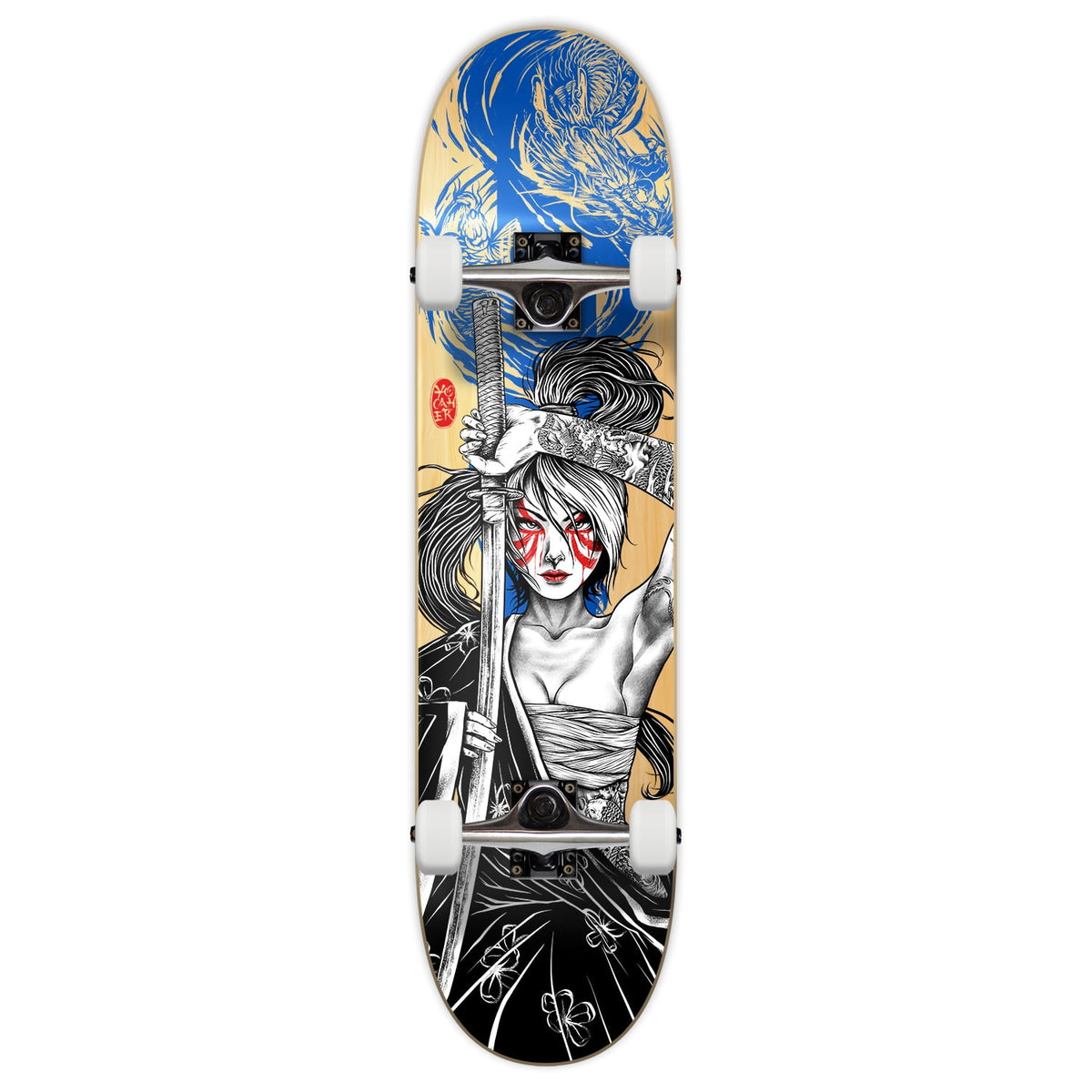 Yocaher Graphic Complete 31" x 7.75" Skateboard - Samurai Series - Girl Samurai Blue Dragon
