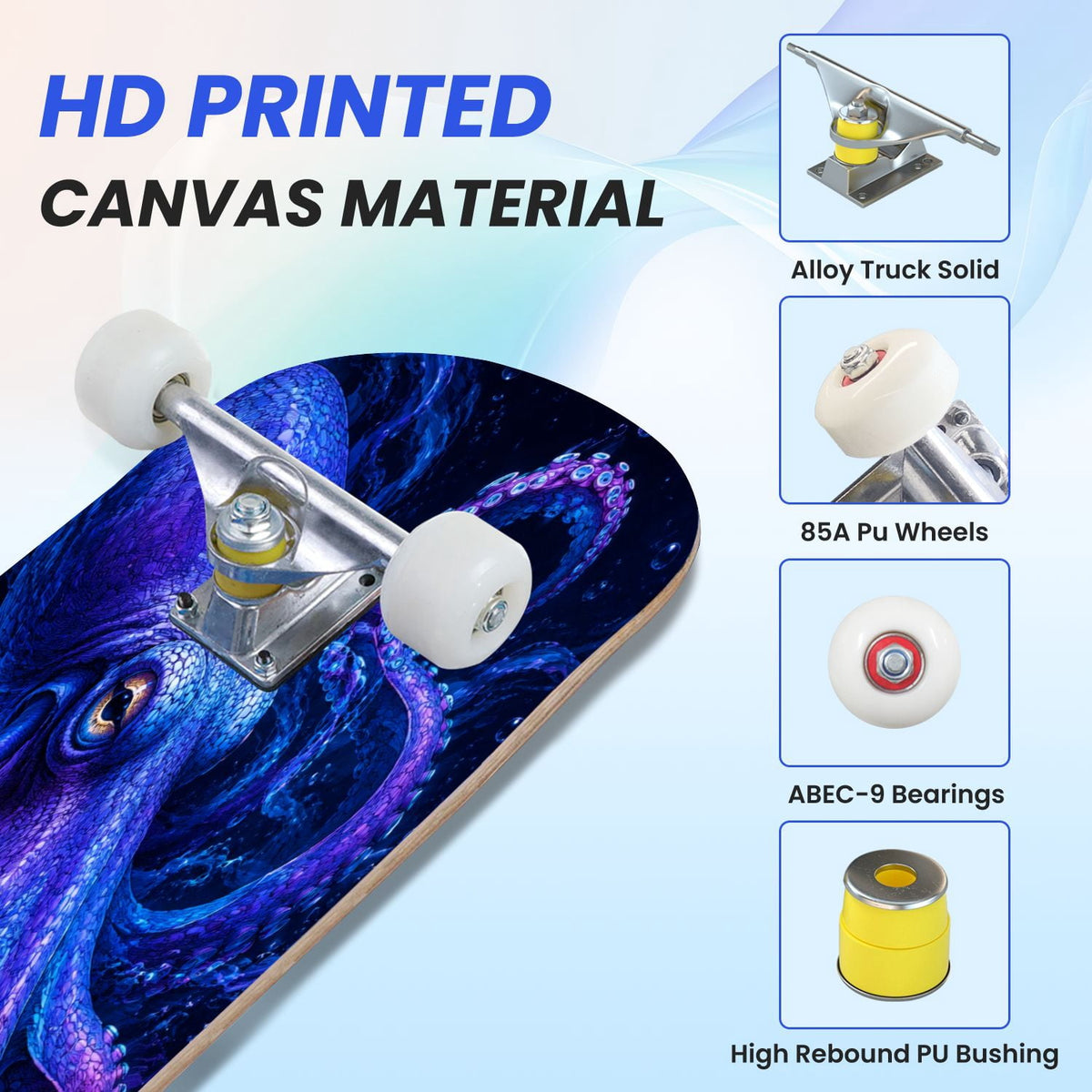 31"x8" Complete Skateboards for Beginners, Colorful Underwater Two Seahorses Coral Reefs Double Kick 7 Ply Canadian Maple Deck Skateboard with Wheels, Gifts for Kids Teens