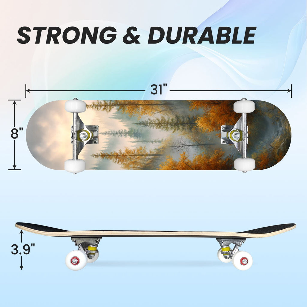 31"x8" Complete Skateboards for Beginners, Blue Deep Sea Sailing Ship Octopus Lighthouse Clouds Ocean Double Kick 7 Ply Canadian Maple Deck Skateboard with Wheels, Gifts for Kids Teens