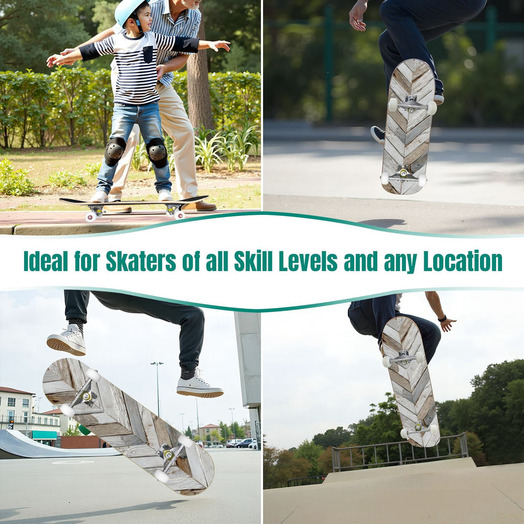 Botanical Birds Lemons Flowers Blue 31" x 8" Complete Skateboard, 7-Ply Canadian Maple Double Kick Trick Board for Kids and Beginners Adult Gifts