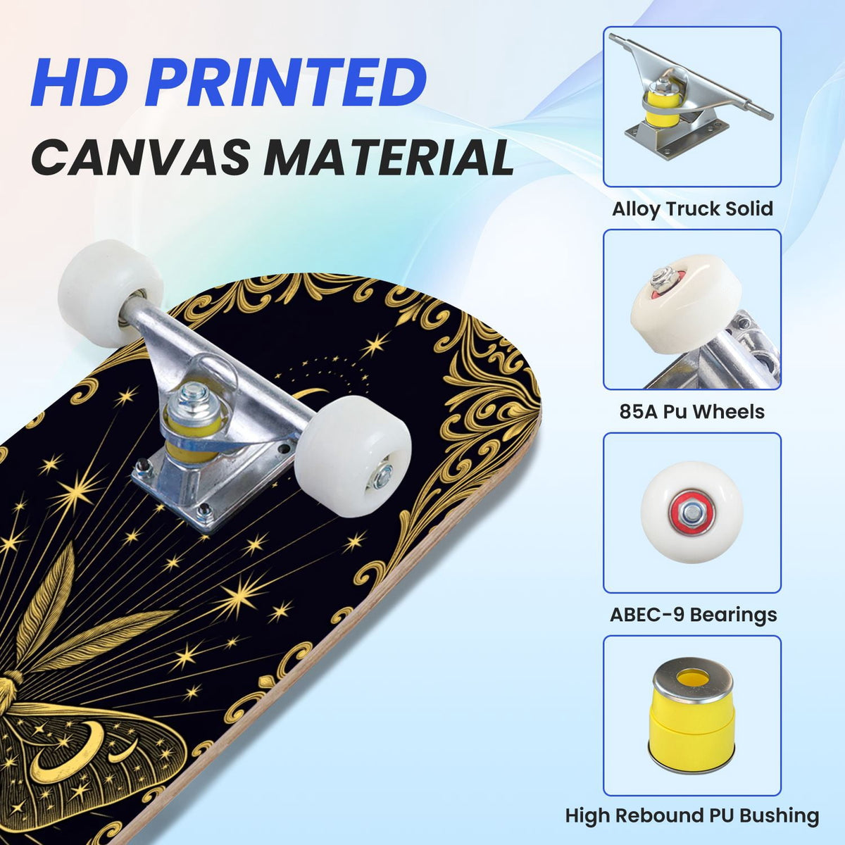 31"x8" Complete Skateboards for Beginners, Idyllic Tropical Beach Turquoise Water Golden Sand Shoreline Double Kick 7 Ply Canadian Maple Deck Skateboard with Wheels, Gifts for Kids Teens