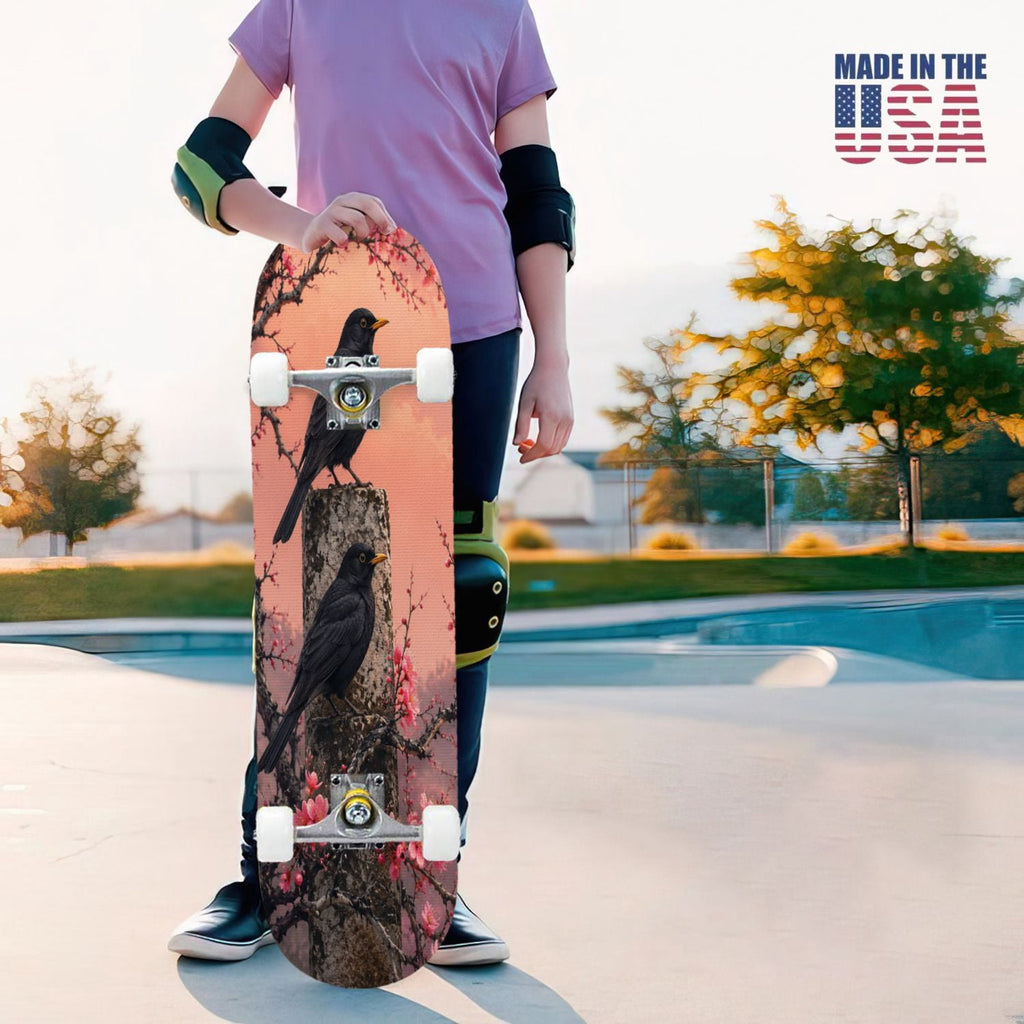 31"x8" Complete Skateboards for Beginners,Vintage Botanical Moth Autumn Leaves Mushrooms Double Kick 7 Ply Canadian Maple Deck Skateboard with Wheels, Gifts for Kids Teens