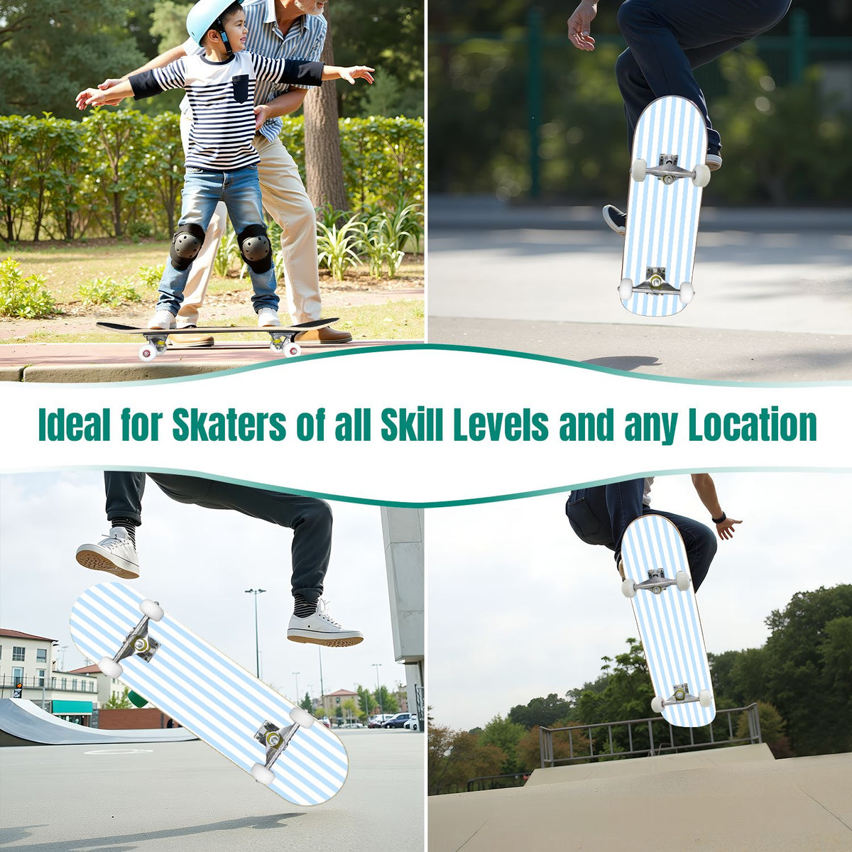 Yellow White Vertical Striped Soft Gradient Lines Minimalist Design 31" x 8" Complete Skateboard, 7-Ply Canadian Maple Double Kick Trick Board for Kids and Beginners Adult Gifts