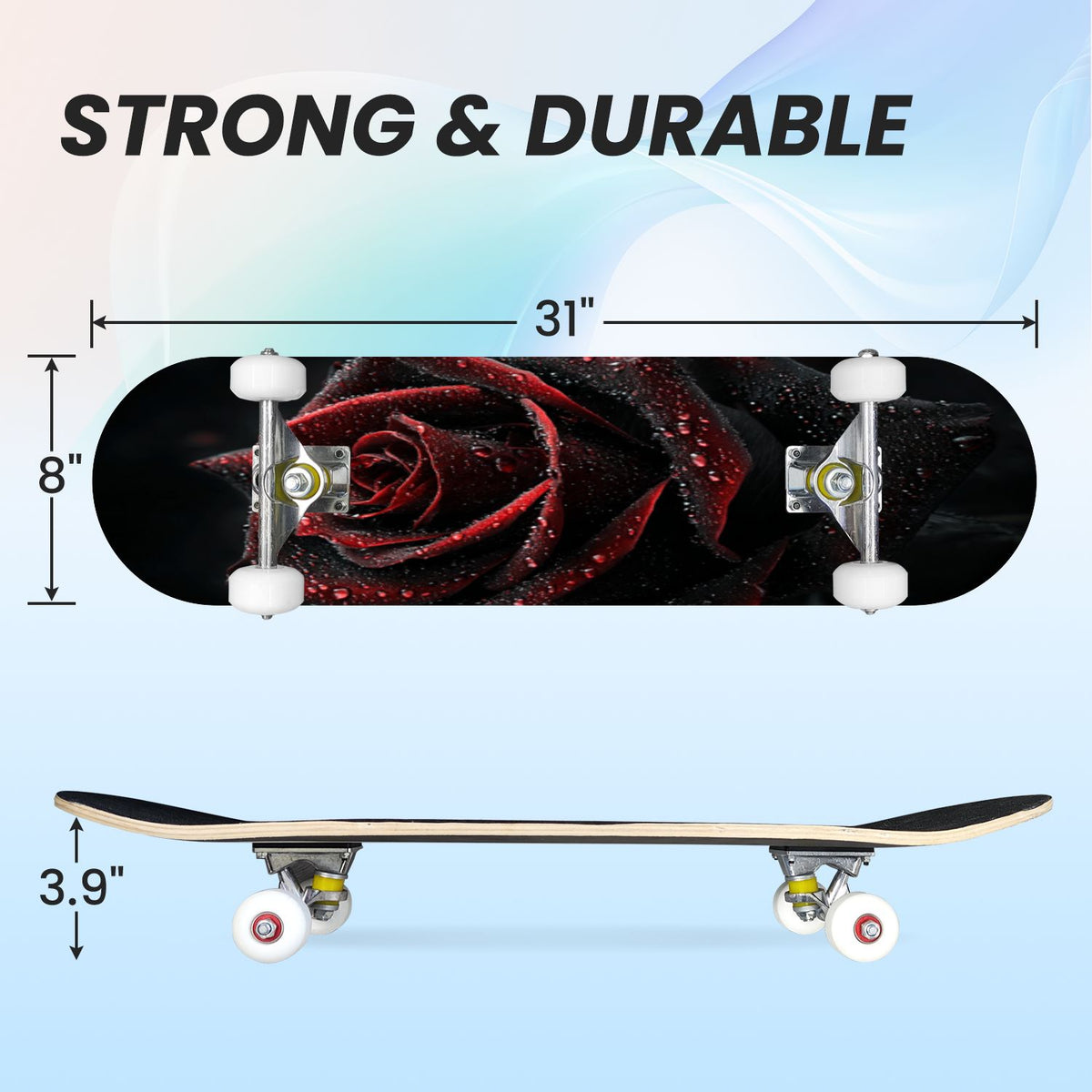 31"x8" Complete Skateboards for Beginners, Skeleton Tree Figure Antler Branches Dark Academia Flowers Double Kick 7 Ply Canadian Maple Deck Skateboard with Wheels, Gifts for Kids Teens