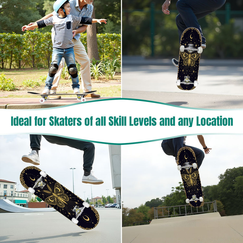 31"x8" Complete Skateboards for Beginners, Idyllic Tropical Beach Turquoise Water Golden Sand Shoreline Double Kick 7 Ply Canadian Maple Deck Skateboard with Wheels, Gifts for Kids Teens