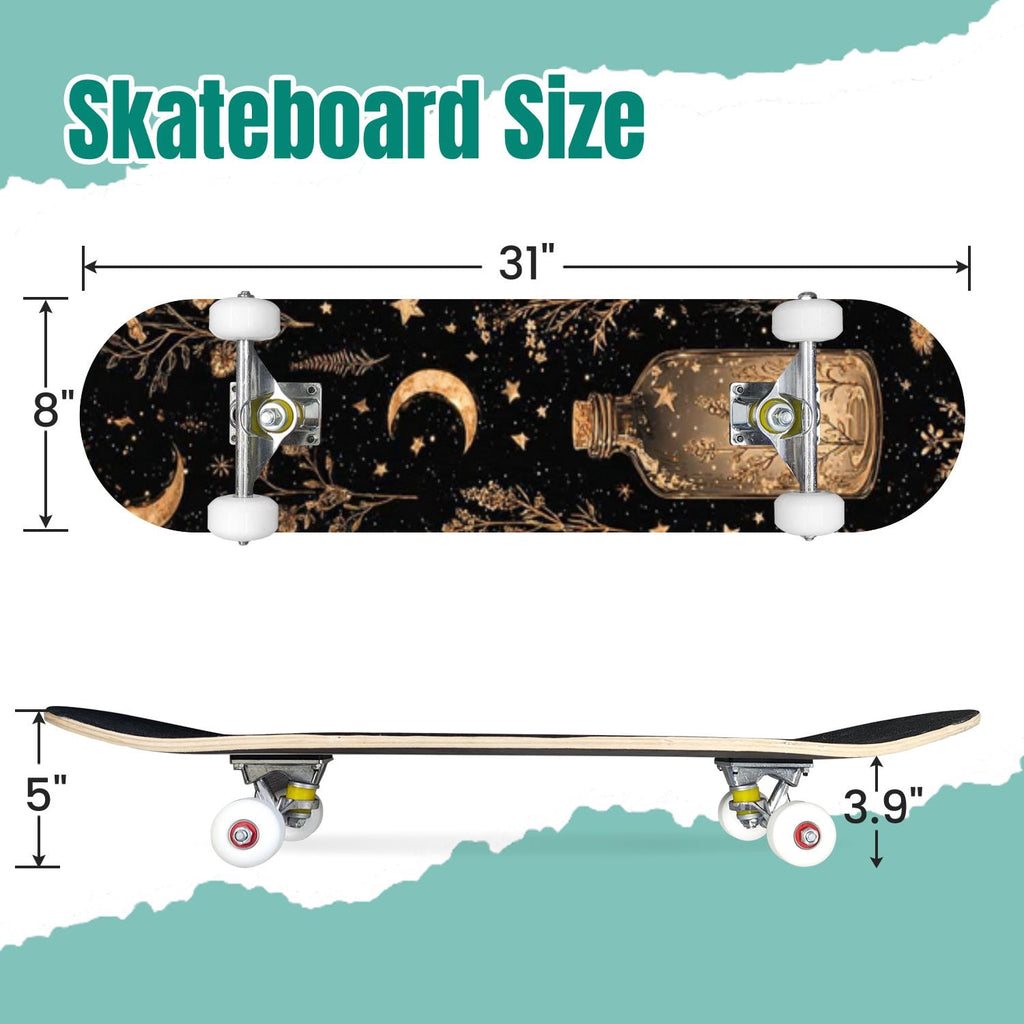 Vintage Botanical Lavender Candles Potion Bottles Green 31" x 8" Complete Skateboard, 7-Ply Canadian Maple Double Kick Trick Board for Kids and Beginners Adult Gifts