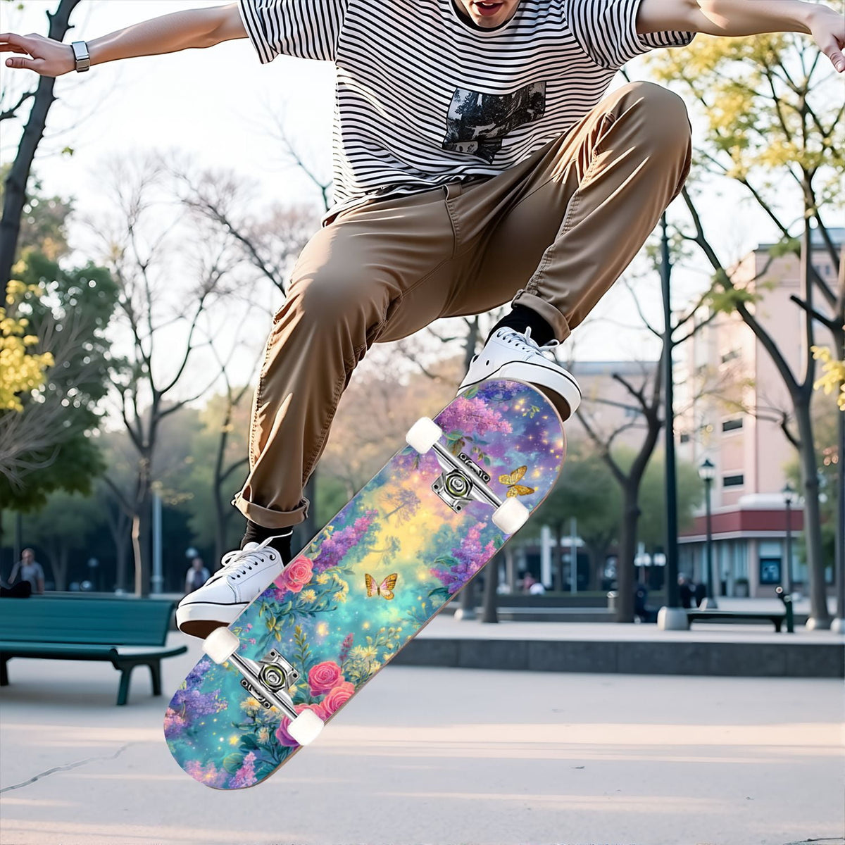 31"x8" Complete Skateboards for Beginners,Barn Windmill Artwork Rustic Barn Wood Farm Windmill Double Kick 7 Ply Canadian Maple Deck Skateboard with Wheels, Gifts for Kids Teens