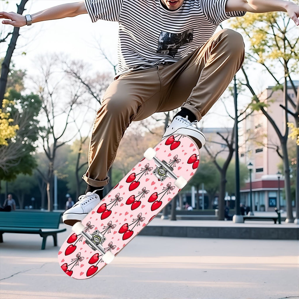 31"x8" Complete Skateboards for Beginners, Abstract Black Hexagon Honeycomb Glowing Blue Neon Geometric Double Kick 7 Ply Canadian Maple Deck Skateboard with Wheels, Gifts for Kids Teens