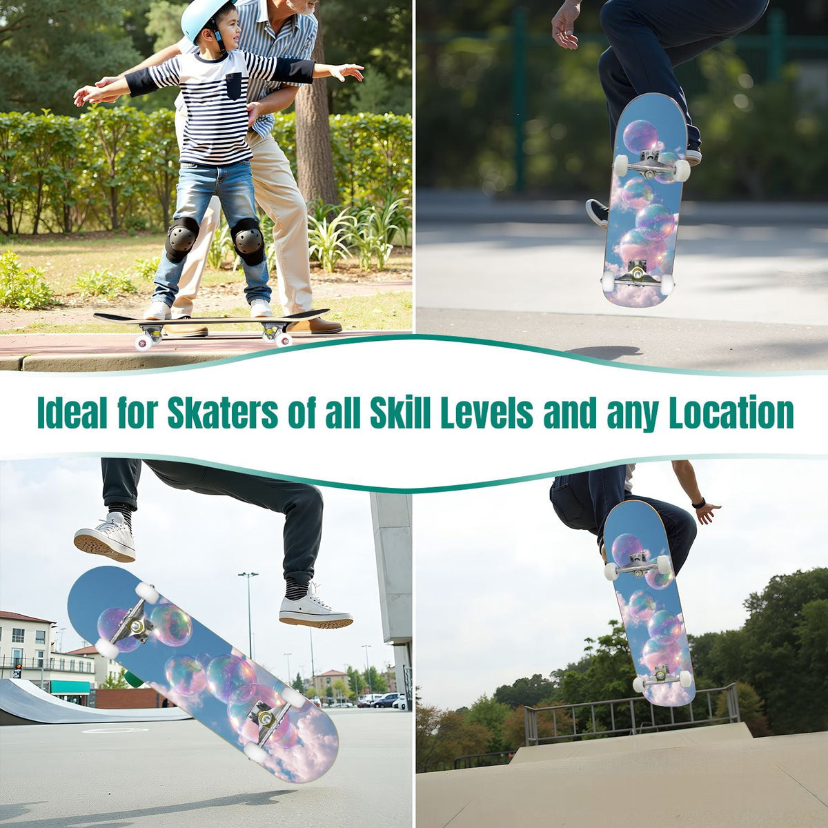 Monstera Leaves Leopard Print Seamless Earth Tones 31" x 8" Complete Skateboard, 7-Ply Canadian Maple Double Kick Trick Board for Kids and Beginners Adult Gifts