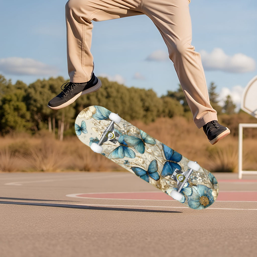 Tropical Jungle Leaf Teal Green Botanical 31" x 8" Complete Skateboard, 7-Ply Canadian Maple Double Kick Trick Board for Kids and Beginners Adult Gifts