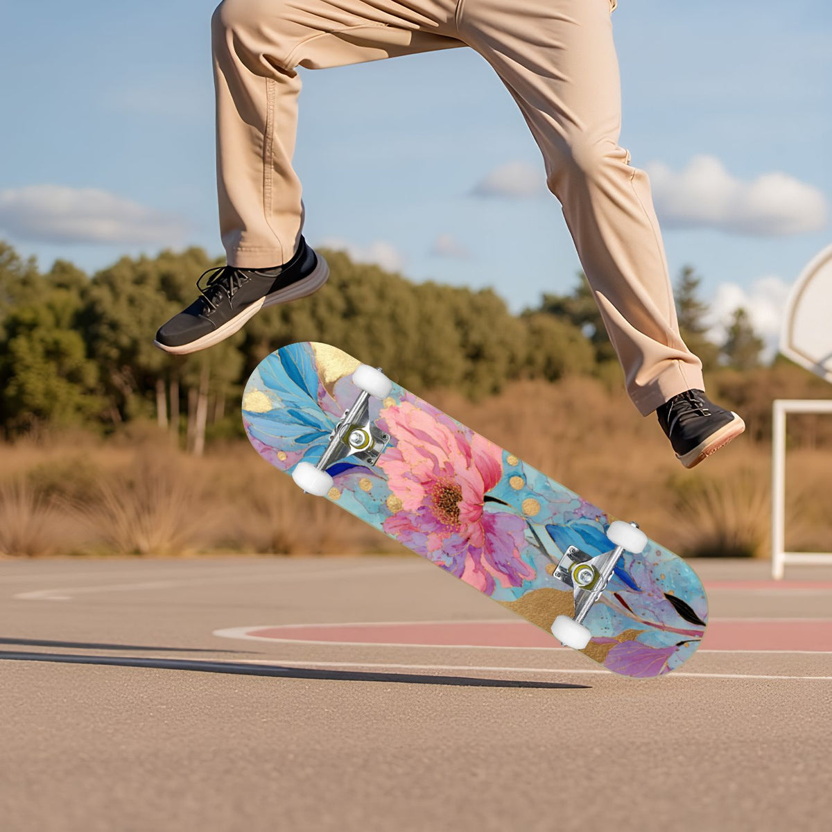 Autumn Forest Camouflage Oak Leaves Tree Branches 31" x 8" Complete Skateboard, 7-Ply Canadian Maple Double Kick Trick Board for Kids and Beginners Adult Gifts