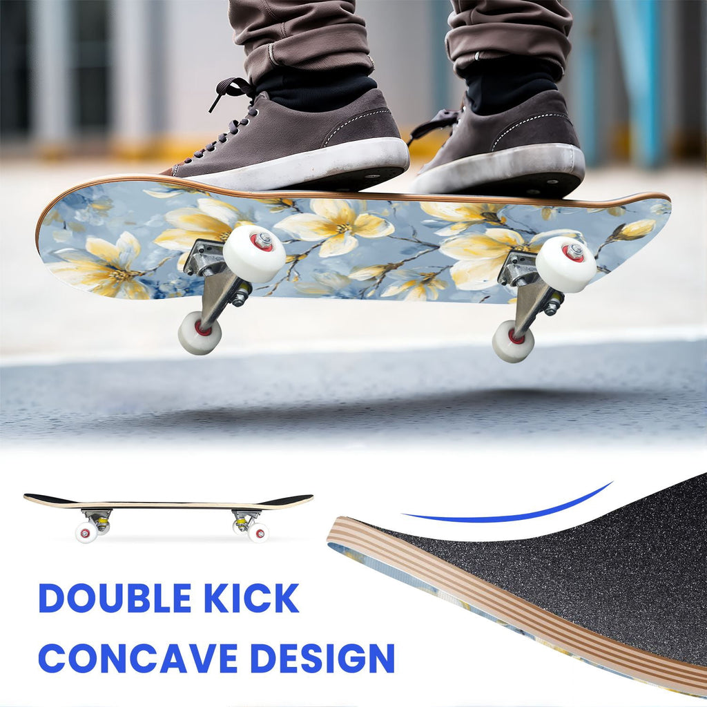 31"x8" Complete Skateboards for Beginners,Bold Stained Glass Western Double Kick 7 Ply Canadian Maple Deck Skateboard with Wheels, Gifts for Kids Teens