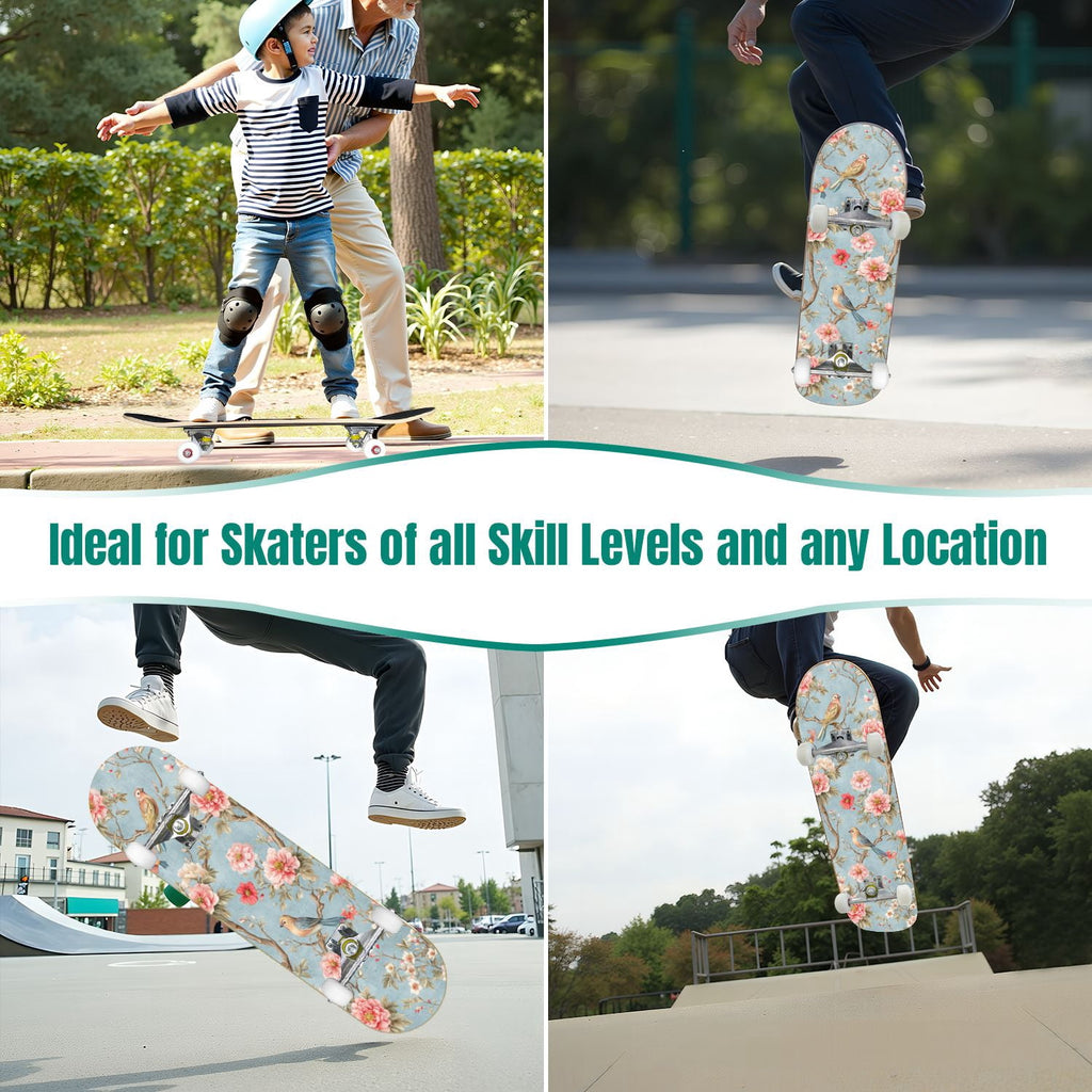 31"x8" Complete Skateboards for Beginners,Barn Windmill Artwork Rustic Barn Wood Farm Windmill Double Kick 7 Ply Canadian Maple Deck Skateboard with Wheels, Gifts for Kids Teens