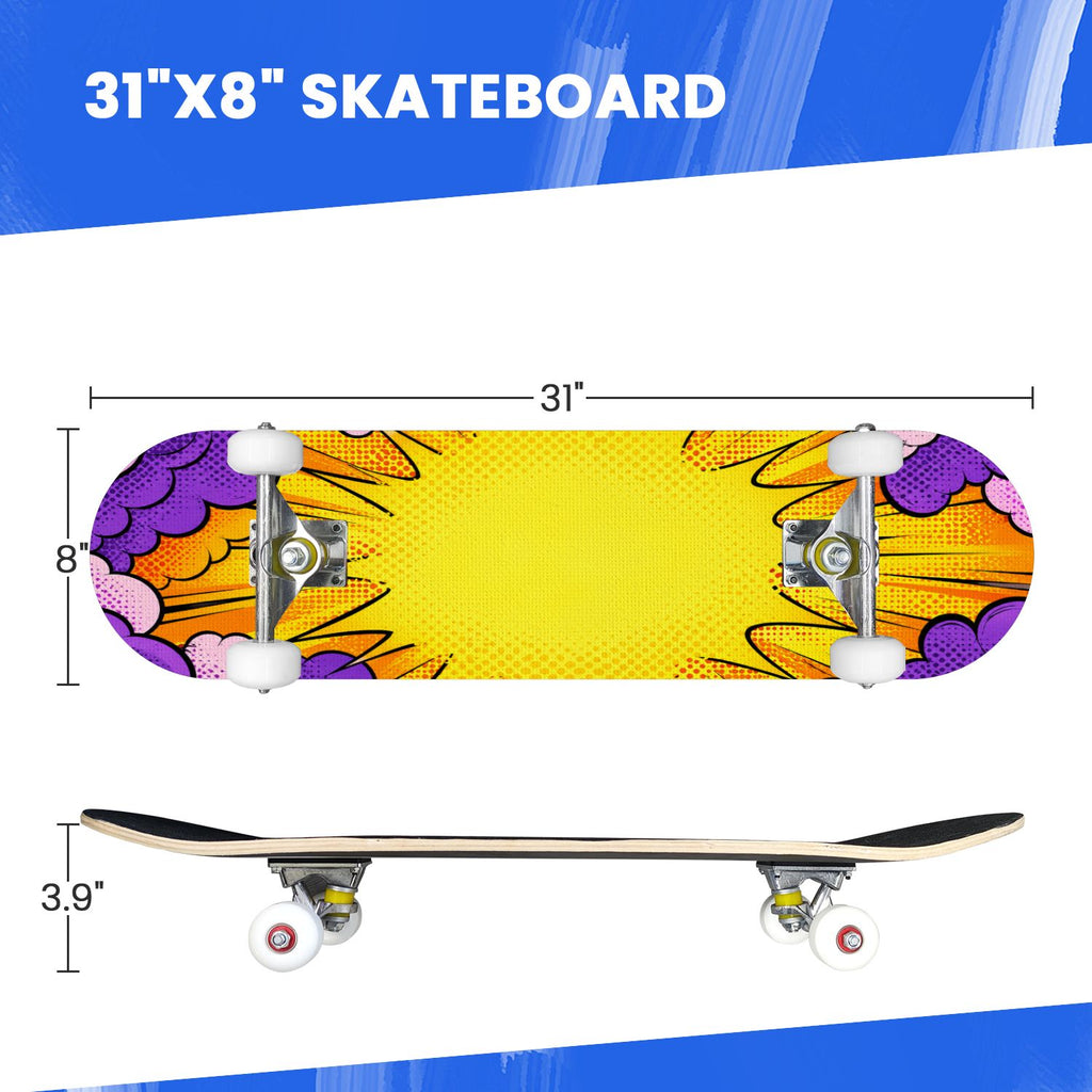 Complete Skateboard Colorful Hearts Graffiti 31 Inch 7-Ply Maple Skateboard with PU Wheels and Aluminum Trucks, Ready-to-Ride Skateboard for Beginners, Teens and Adults