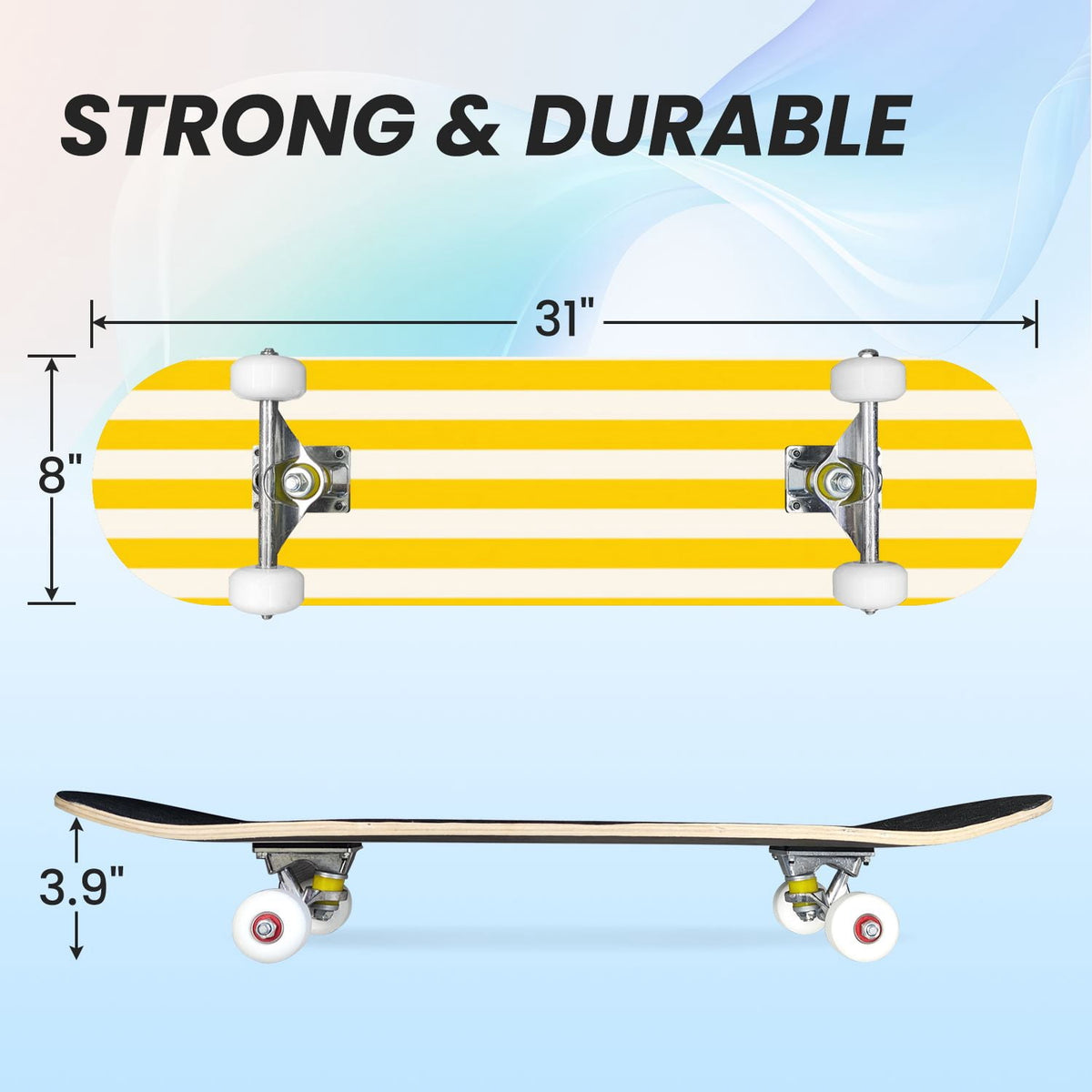 31"x8" Complete Skateboards for Beginners,Pink Cream Vertical Stripes Double Kick 7 Ply Canadian Maple Deck Skateboard with Wheels, Gifts for Kids Teens