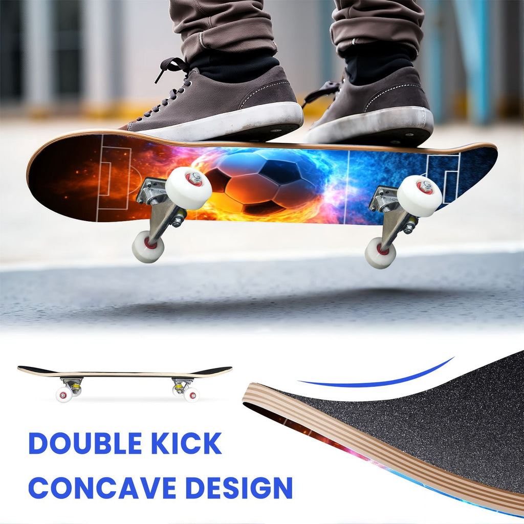 31"x8" Complete Skateboards for Beginners,Close up Baseball Red Stitches Leather Double Kick 7 Ply Canadian Maple Deck Skateboard with Wheels, Sports Gifts for Kids Teens