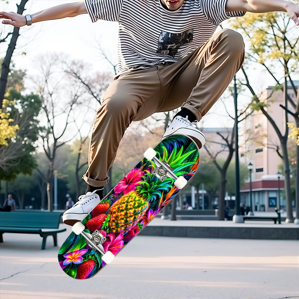 Complete Skateboard Colorful Hearts Graffiti 31 Inch 7-Ply Maple Skateboard with PU Wheels and Aluminum Trucks, Ready-to-Ride Skateboard for Beginners, Teens and Adults