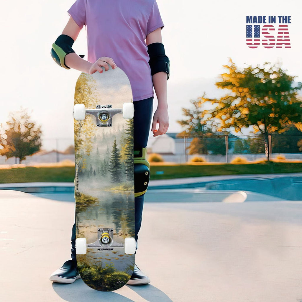 31"x8" Complete Skateboards for Beginners, Birch Trees Abstract Forest Branches Landscape Colorful Double Kick 7 Ply Canadian Maple Deck Skateboard with Wheels, Gifts for Kids Teens