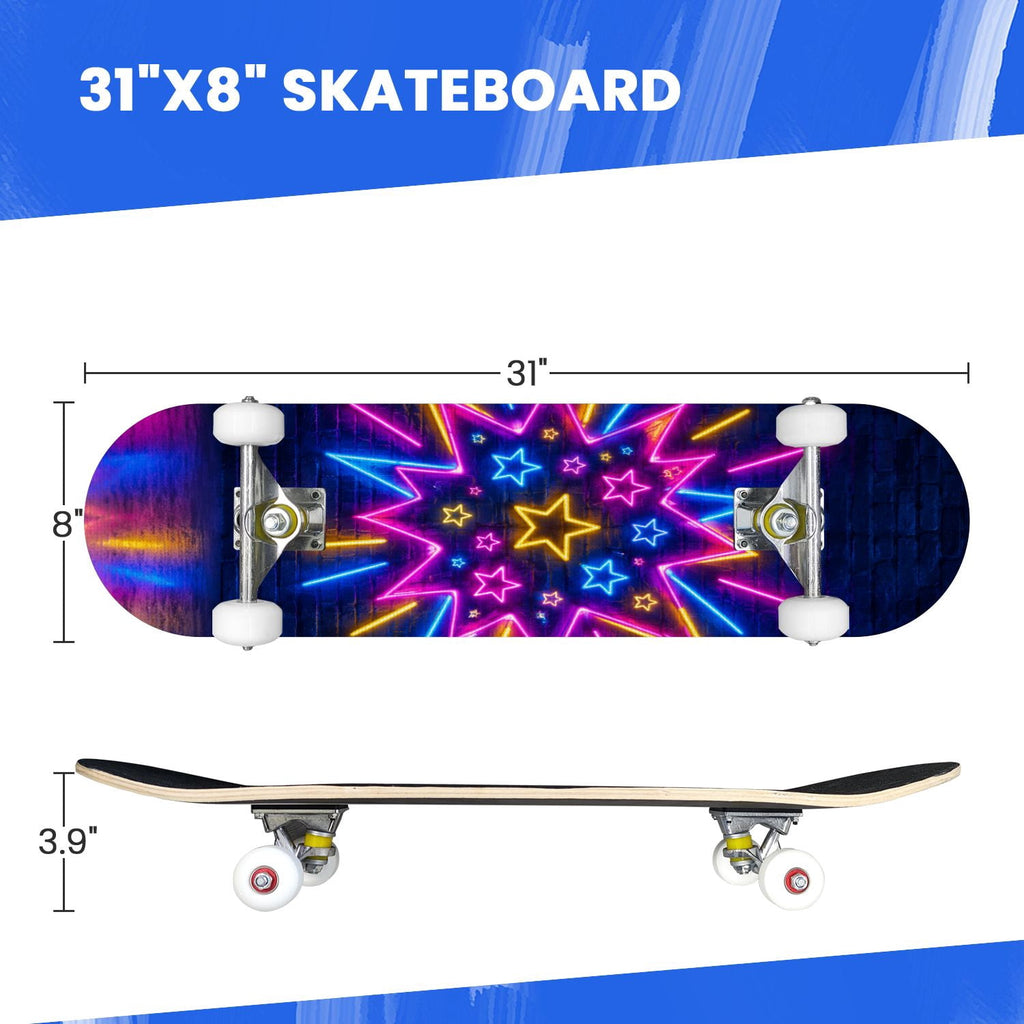Complete Skateboard Vibrant Comic Eye 31 Inch 7-Ply Maple Skateboard with PU Wheels and Aluminum Trucks, Ready-to-Ride Skateboard for Beginners, Teens and Adults