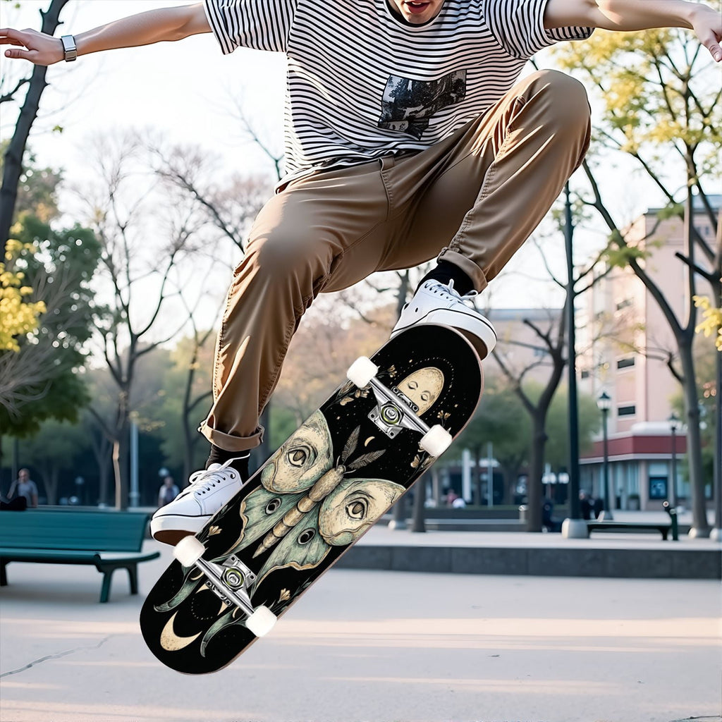 31"x8" Complete Skateboards for Beginners, Skeleton Tree Figure Antler Branches Dark Academia Flowers Double Kick 7 Ply Canadian Maple Deck Skateboard with Wheels, Gifts for Kids Teens