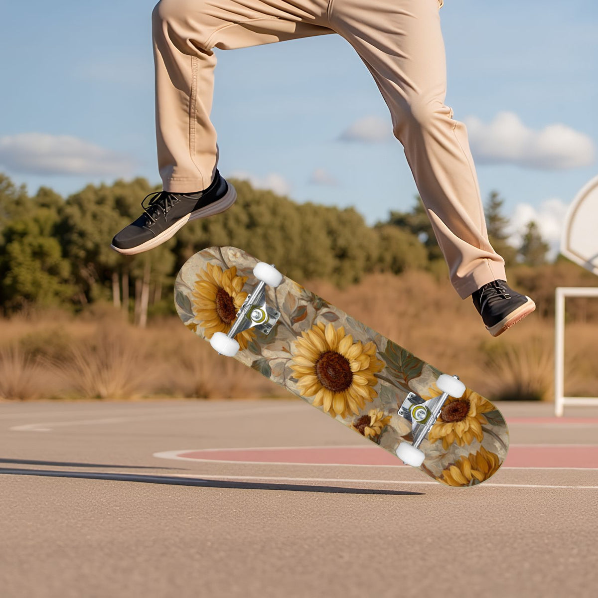 Autumn Forest Camouflage Oak Leaves Tree Branches 31" x 8" Complete Skateboard, 7-Ply Canadian Maple Double Kick Trick Board for Kids and Beginners Adult Gifts