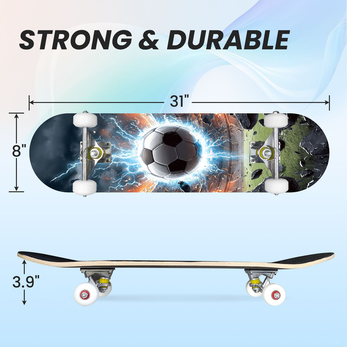 31"x8" Complete Skateboards for Beginners,baseball stadium giant baseballs sunset sky Double Kick 7 Ply Canadian Maple Deck Skateboard with Wheels, Gifts for Kids Teens