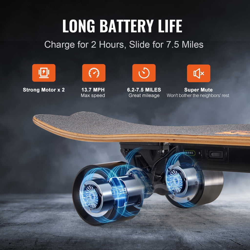 KFFKFF Electric Longboard Skateboard with Control 7.5 Mile Range for Adults Kids