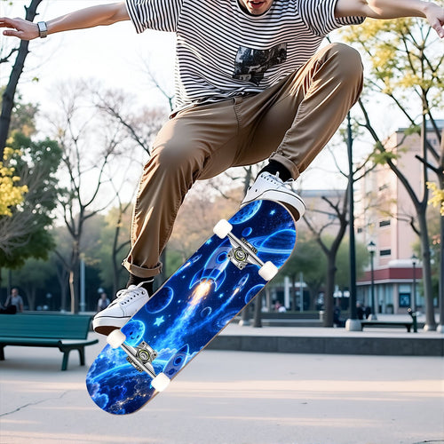 Complete Skateboard Futuristic Space 31 Inch 7-Ply Maple Skateboard with PU Wheels and Aluminum Trucks, Ready-to-Ride Skateboard for Beginners, Teens and Adults