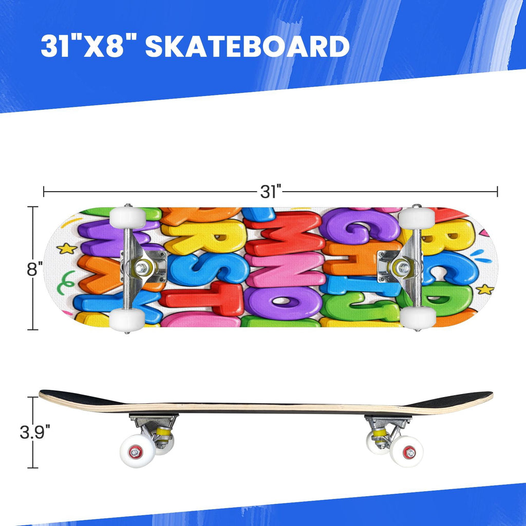 Complete Skateboard Paint Splash Explosion 31 Inch 7-Ply Maple Skateboard with PU Wheels and Aluminum Trucks, Ready-to-Ride Skateboard for Beginners, Teens and Adults