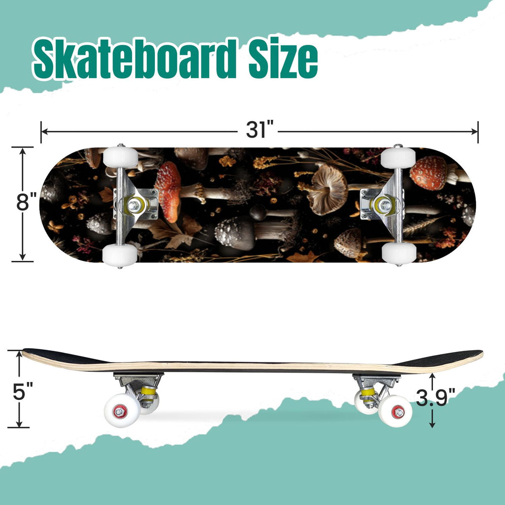Vintage Damask Light Blue Brown Tones 31" x 8" Complete Skateboard, 7-Ply Canadian Maple Double Kick Trick Board for Kids and Beginners Adult Gifts