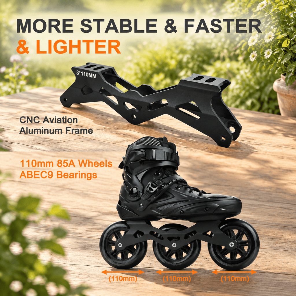 Black Men5.5-6/Women6.5-7/25cm 3-Wheel Inline Skates for Adult Fitness Speed Racing