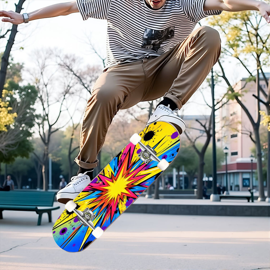 Complete Skateboard Futuristic Space 31 Inch 7-Ply Maple Skateboard with PU Wheels and Aluminum Trucks, Ready-to-Ride Skateboard for Beginners, Teens and Adults