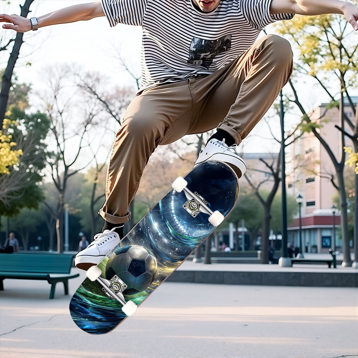 31"x8" Complete Skateboards for Beginners,Abstract Soccer Ball Vibrant Paint Splashes Drips Double Kick 7 Ply Canadian Maple Deck Skateboard with Wheels, Sports Gifts for Kids Teens