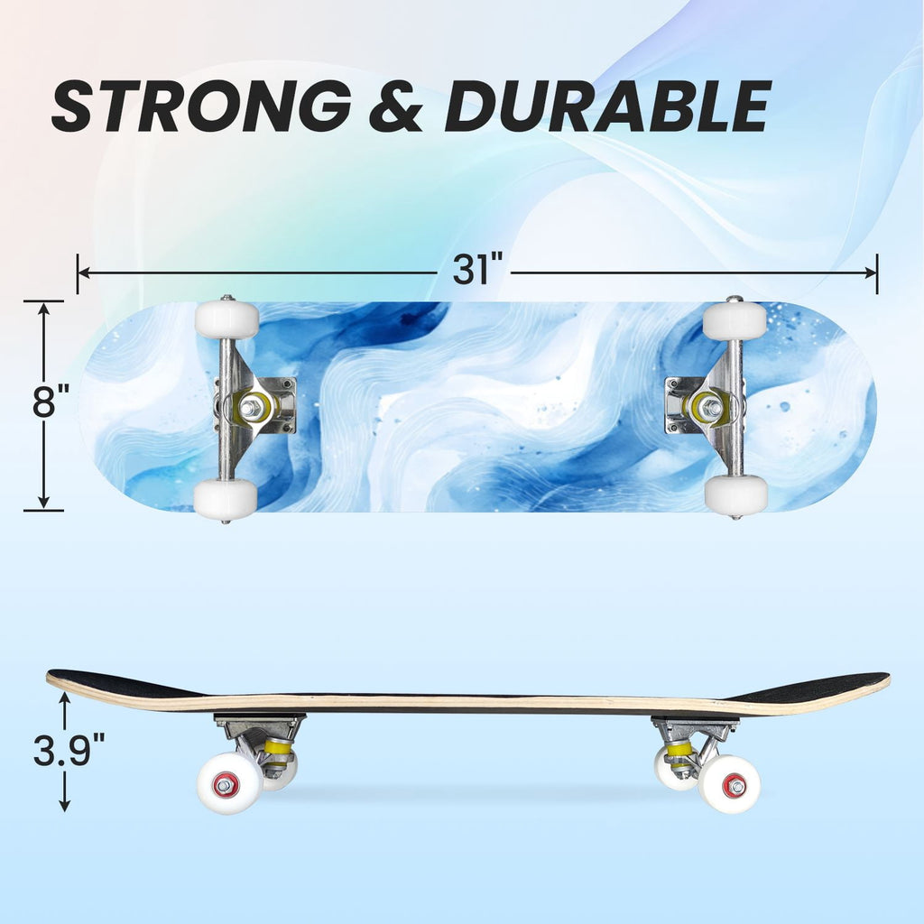 31"x8" Complete Skateboards for Beginners,Farmhouse Floral Daisy Flower Rustic Wood Board Double Kick 7 Ply Canadian Maple Deck Skateboard with Wheels, Gifts for Kids Teens