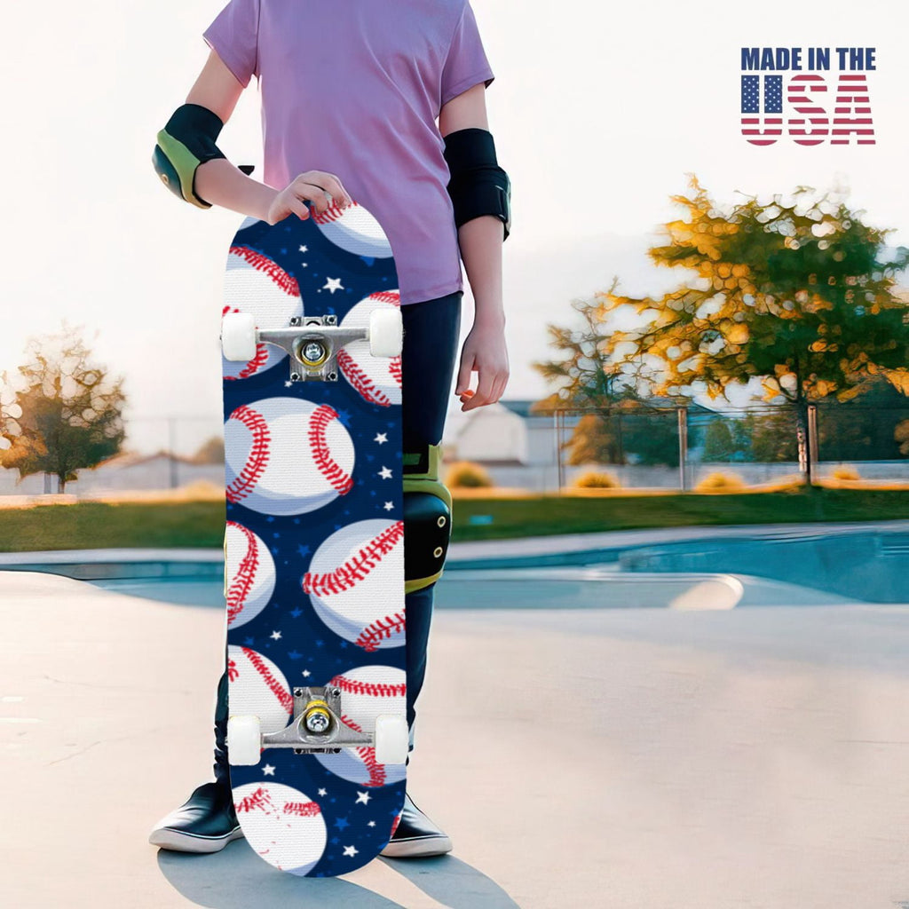 31"x8" Complete Skateboards for Beginners,Vintage Baseball Worn Red Stitches Rustic Double Kick 7 Ply Canadian Maple Deck Skateboard with Wheels, Sports Gifts for Kids Teens