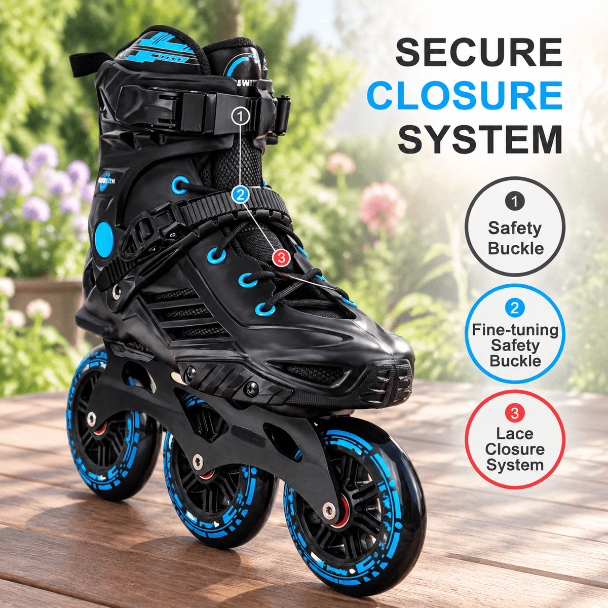 Black Men5.5-6/Women6.5-7/25cm 3-Wheel Inline Skates for Adult Fitness Speed Racing